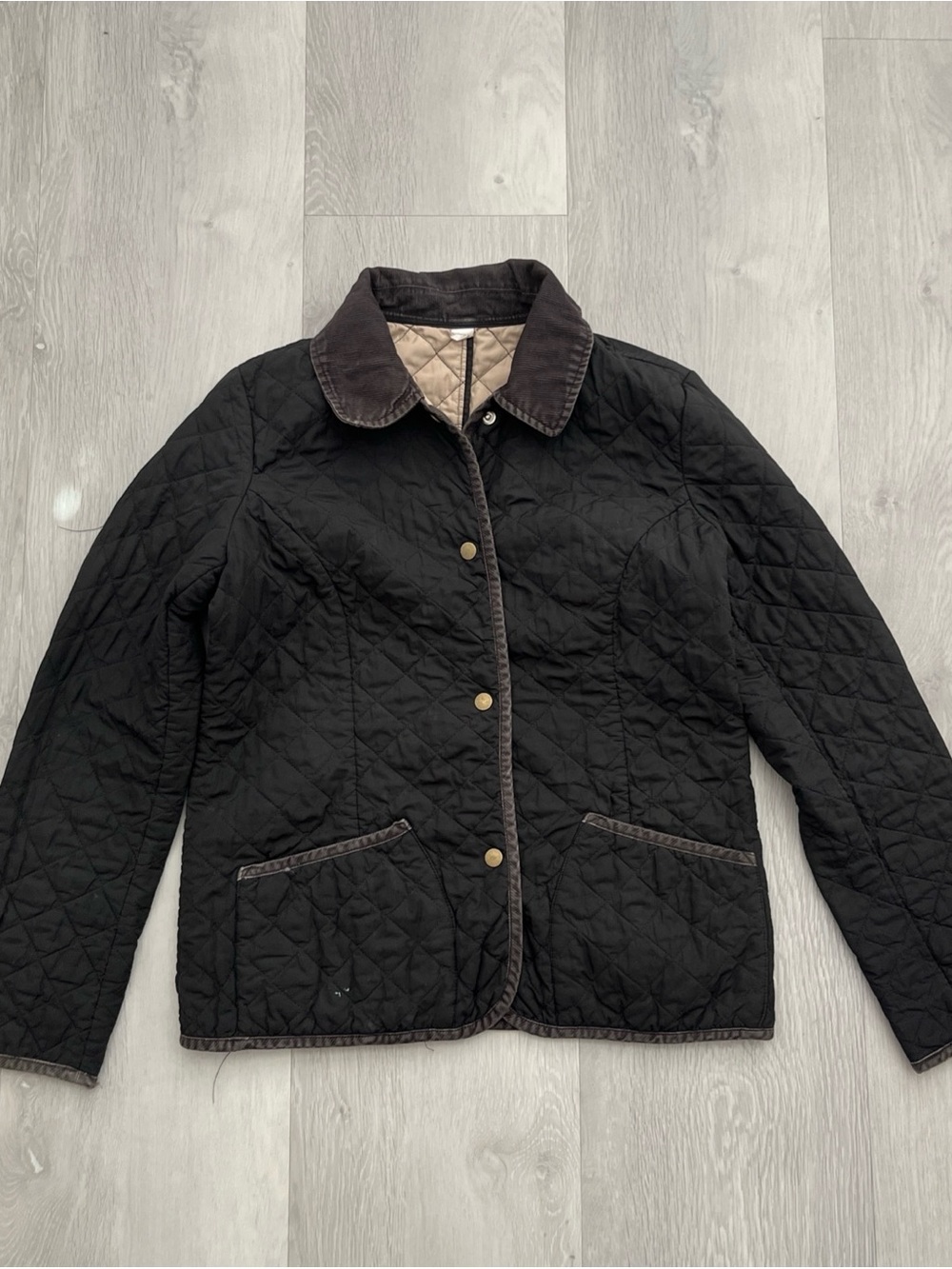 WOMENS BLACK QUILTED BLACK BARN JACKET SNAP BUTTON SMALL